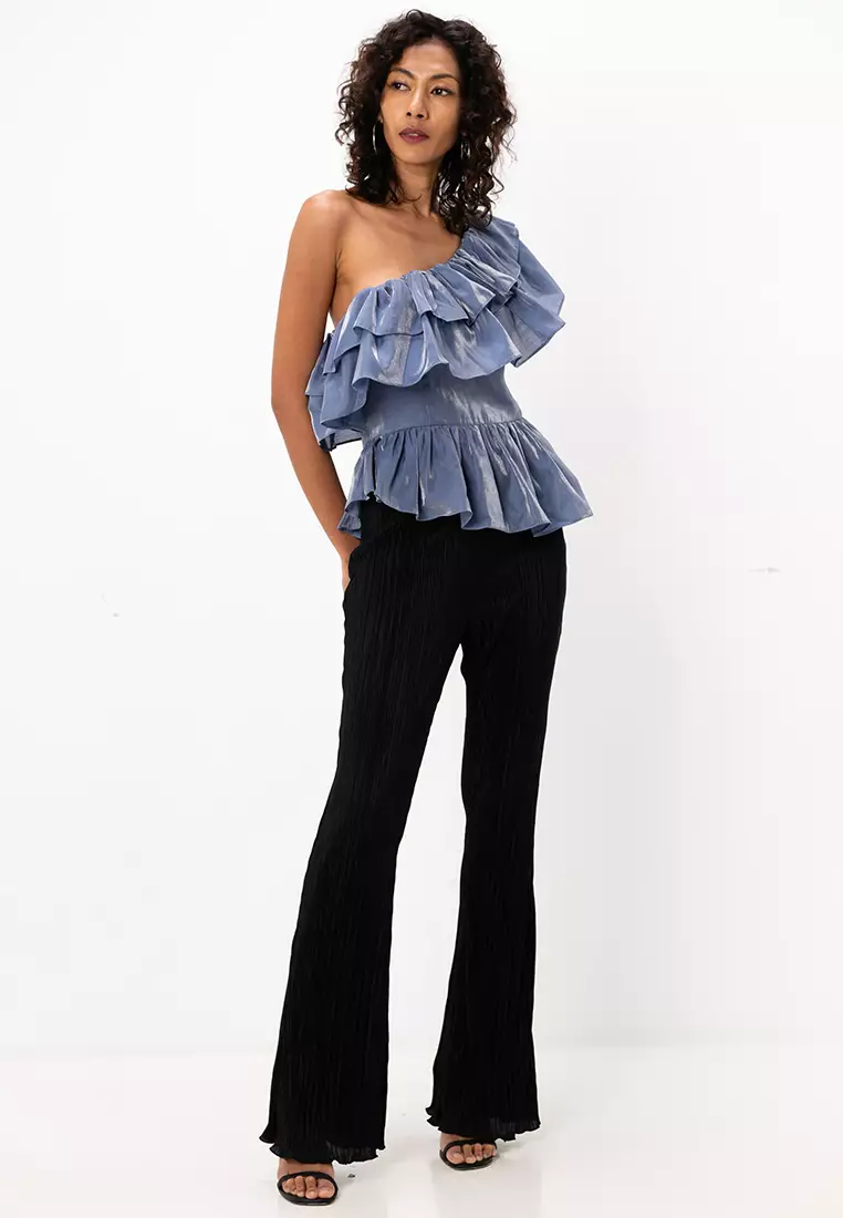 One Shoulder Ruffle Peplum Hem Top