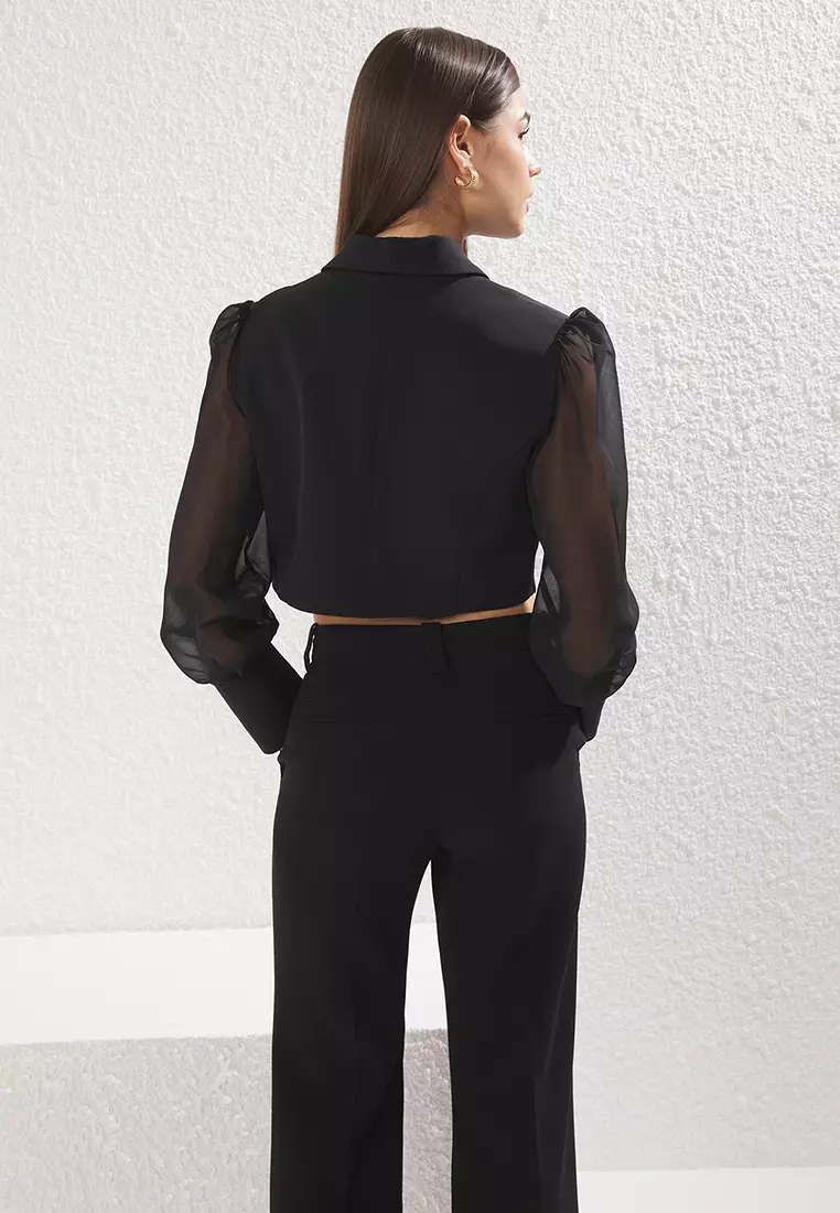 Transparent Sleeves Crop Jacket