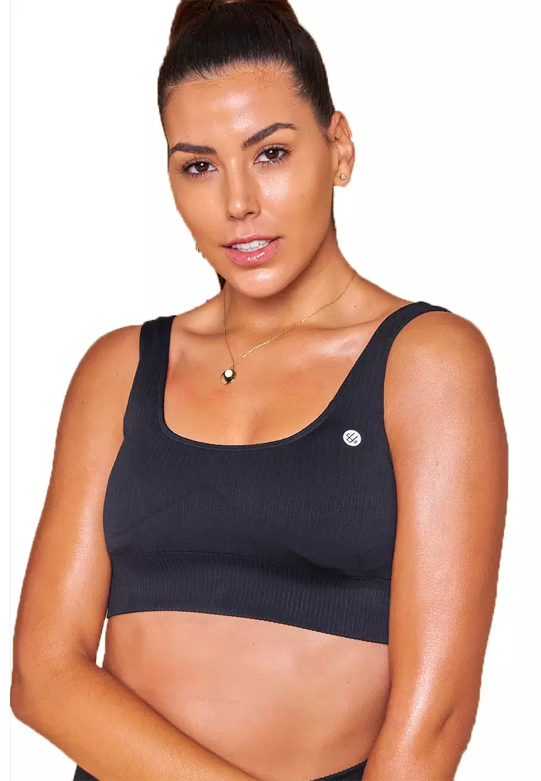 Raya Rib Bra - Black Ribbed Sports Bra, Women's Sports Bra