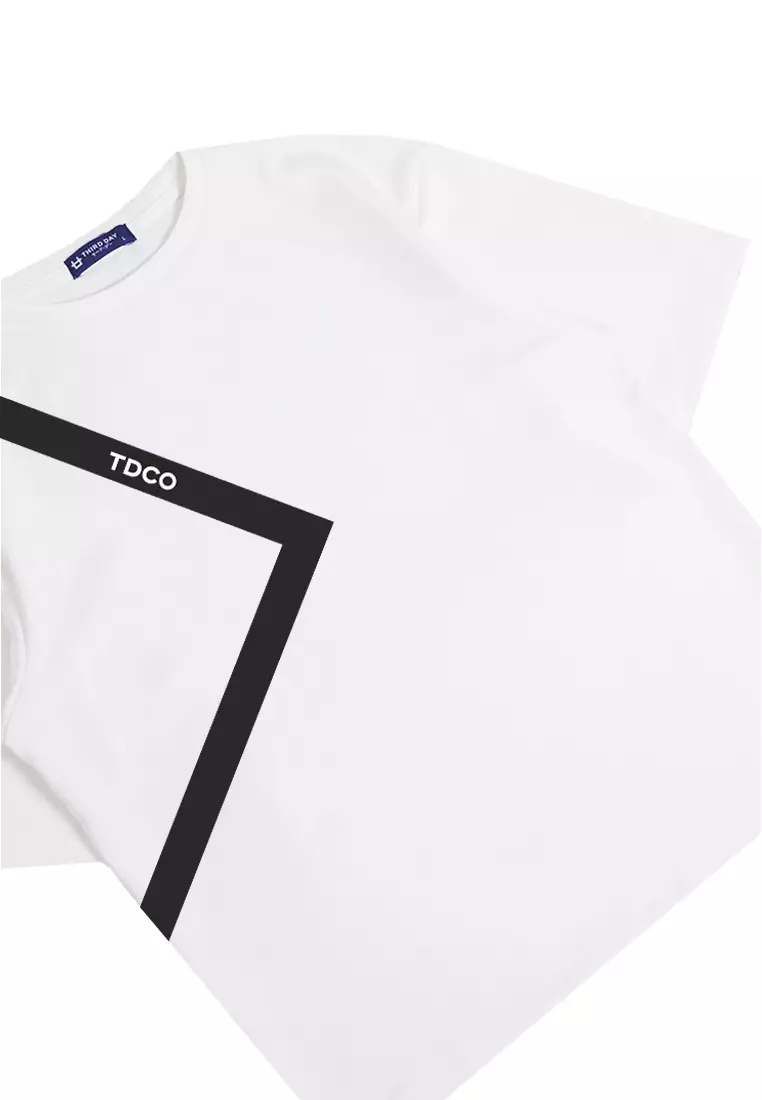 MTK41 Kaos Oversize Distro Pria Triangle Line Tdco Putih