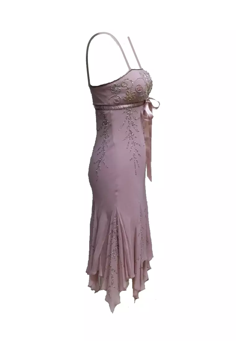 真絲雪紡釘珠不規則裙擺派對連衣裙