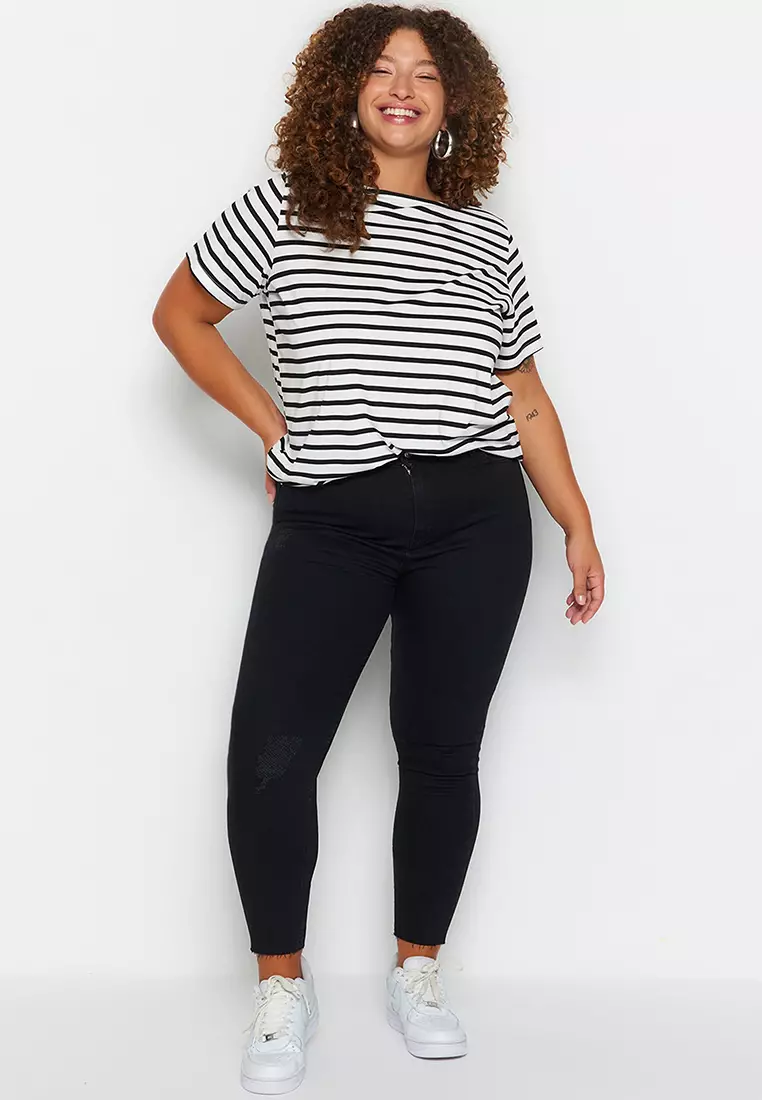 Raw hem plus size jeans hotsell