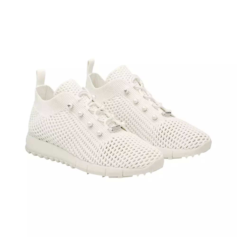 [5.5UPER DEALS] Veles Crochet Knit Low-Top Trainers with Pearls X Latte Mix