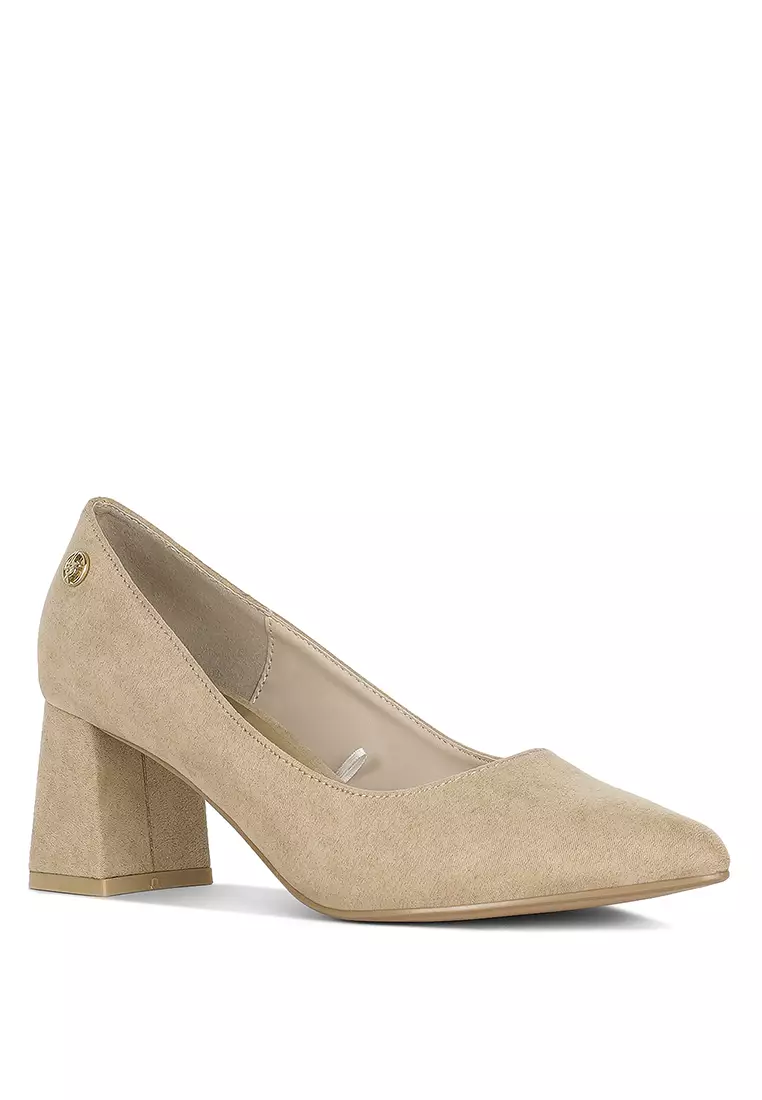 Block Heel Pumps in Beige