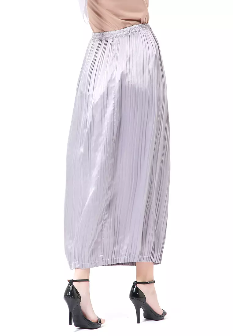 Angely Rok Plisket Rubbery Waist Fashion Wanita Simple - Silver