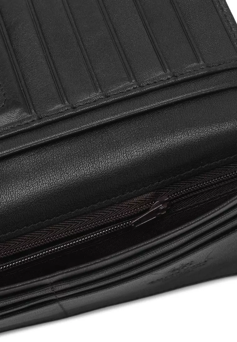 Men's Genuine Leather RFID Blocking Long Wallet - Black