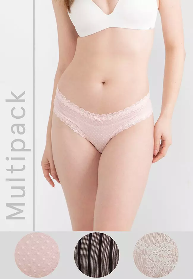 Buy Hunkemoller 3-Pack V-Shape Brazilian Stripe Mesh Panties in Smoke Multi  2024 Online