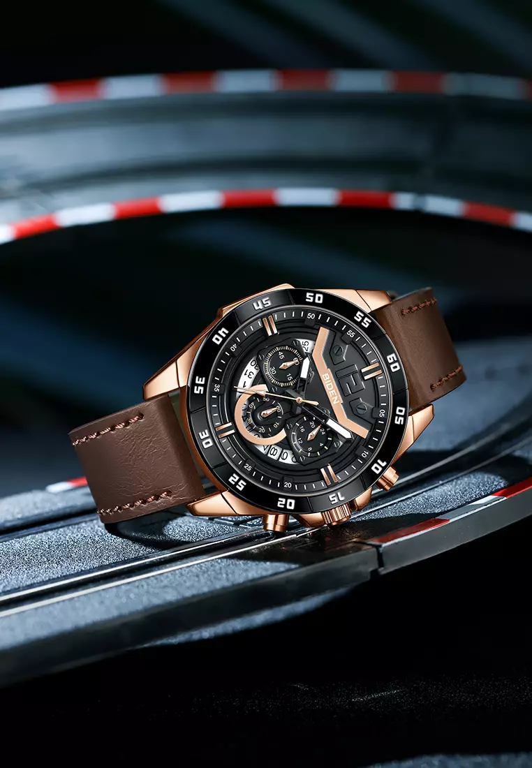 Jam Tangan Pria Original Multifungsi Analog & Digital Anti Air Tali Kulit Jam Tangan Cowok brownblack