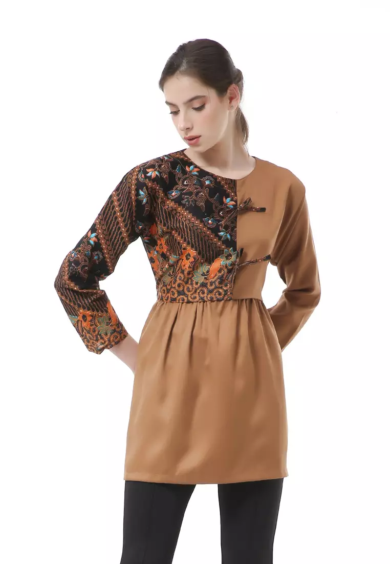 Olaf Atasan Wanita Batik Kerja Elegant Design Material Cotton ORIGINAL - Brown