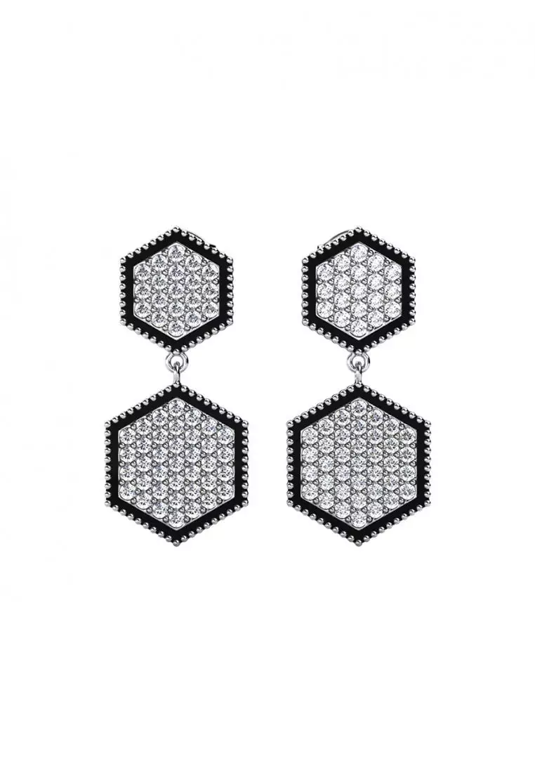 Hexagon Duo Earring WG - Anting Crystal by Her Jewellery