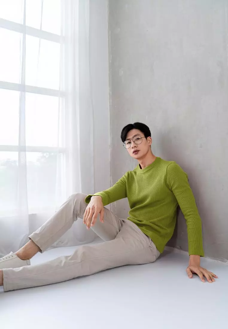 Kale Raffle Olive Green / Kaos Polos Tekstur Lengan Panjang Pria / Unisex