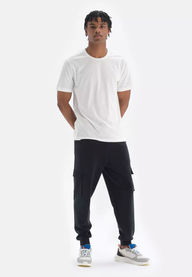 White T-Shirt, Crew Neck, Regular Fit, Loungewear for Men