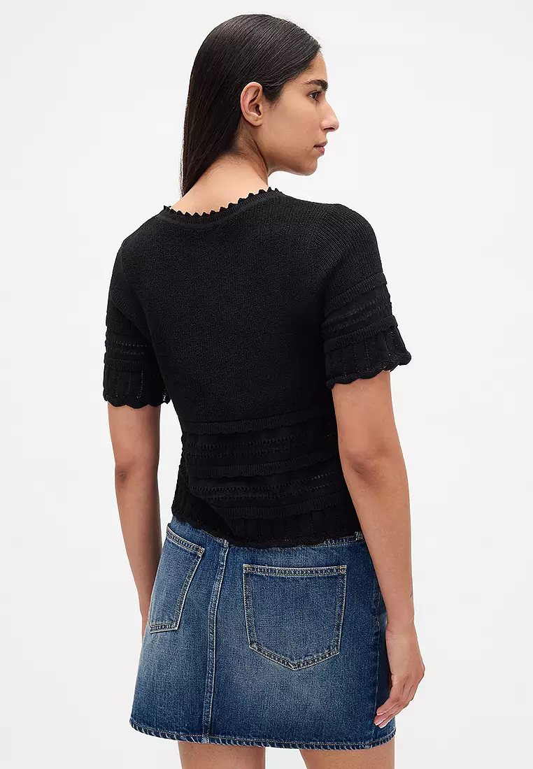 Short Sleeve Linen Pointelle Top