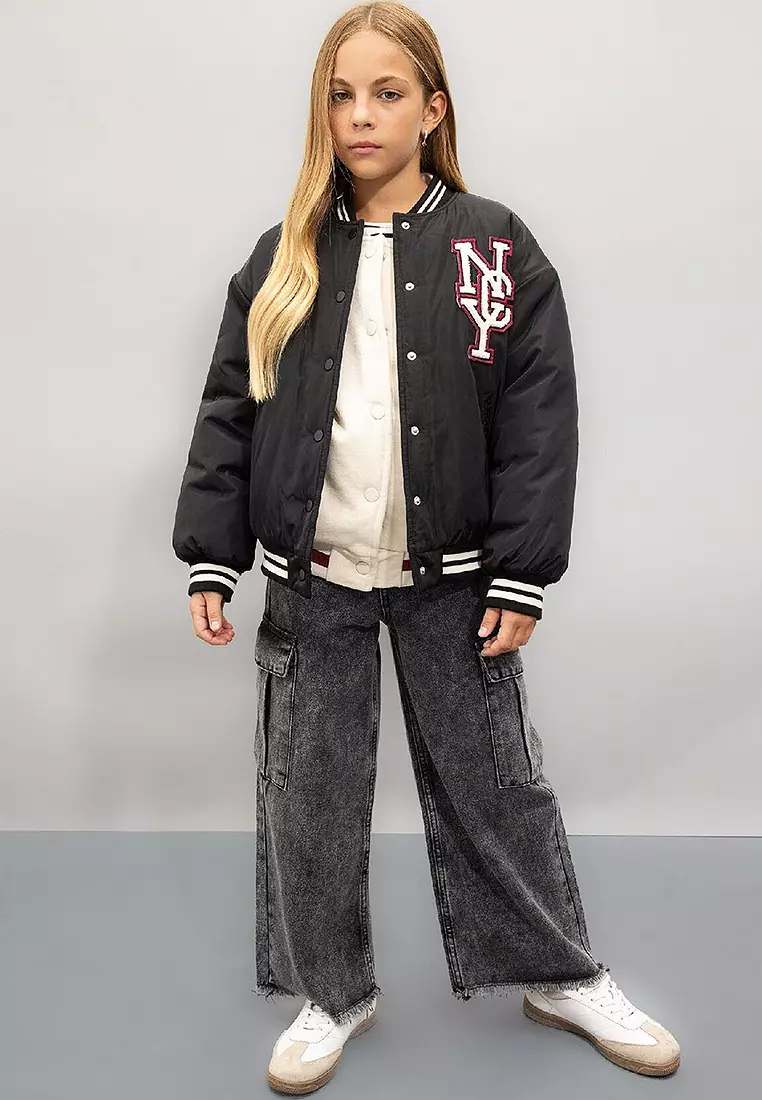 Water Repellent College Collar Snap Pocket Bomber Jacket