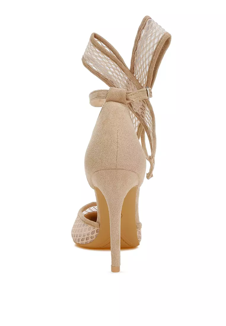 Sandal Stiletto Detail Busur Besar dalam Warna Krem