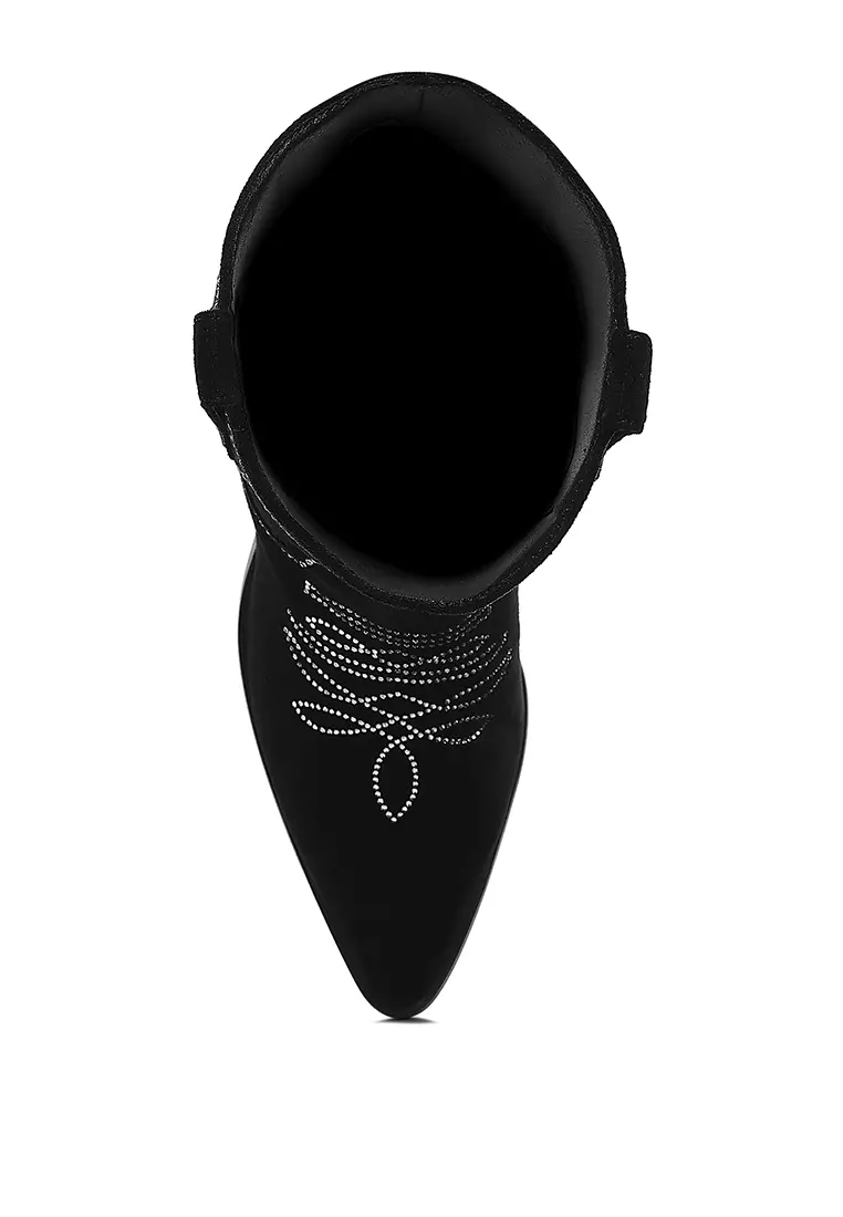 黑色水鑽裝飾牛仔靴