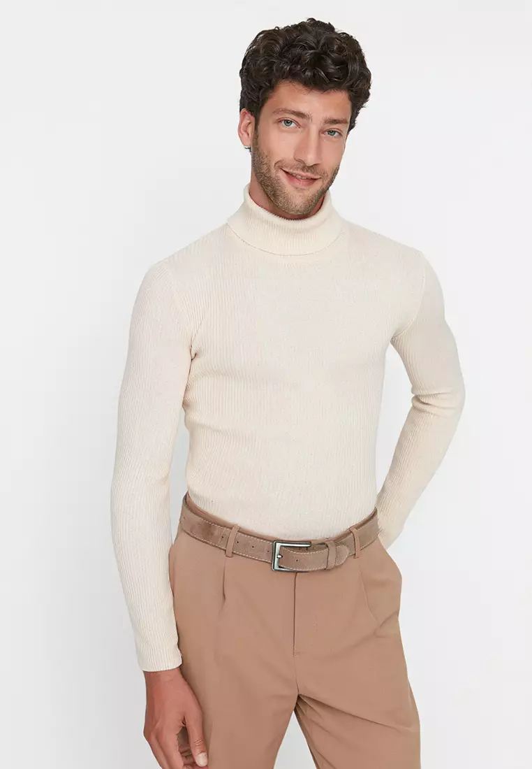 Slim Fit Turtleneck Corduroy Knit Sweater