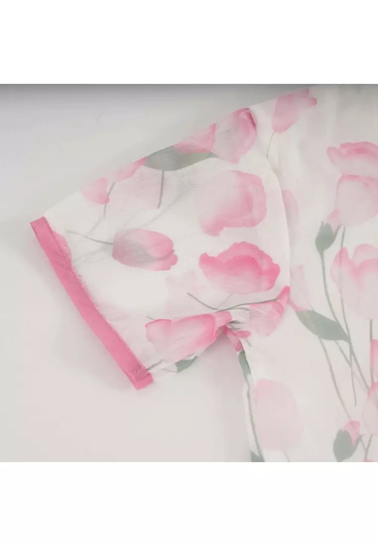 蓮花圖案嬰兒女童旗袍上衣及褲子套装0847