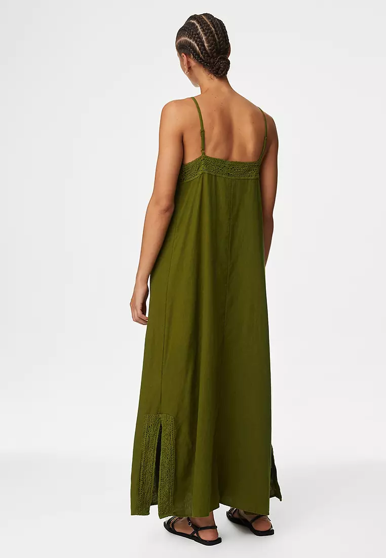 Linen Rich V-Neck Strappy Midaxi Slip Dress