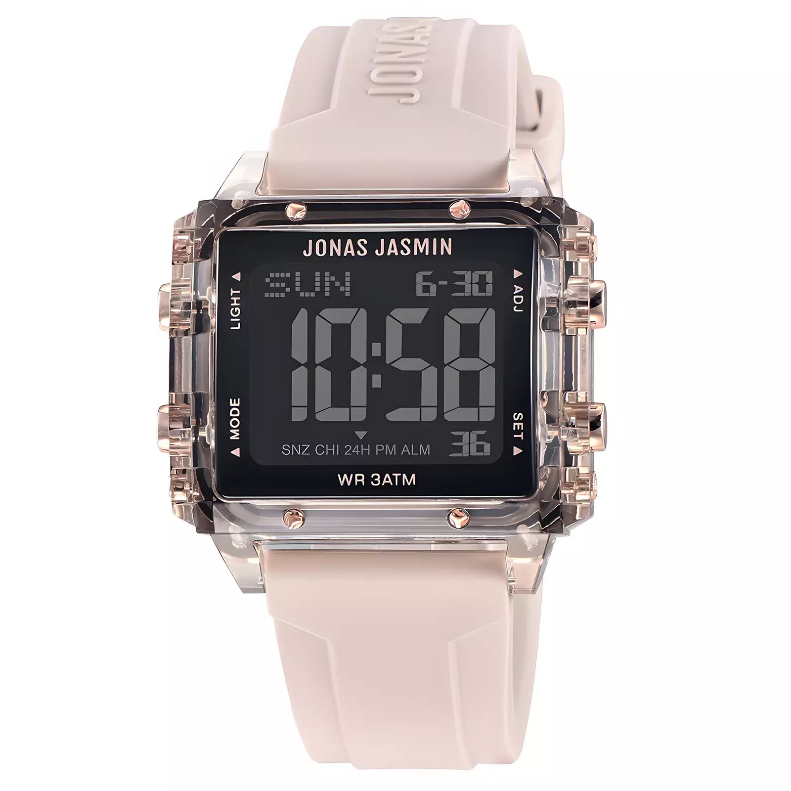 Jonas Jasmin - Jam Tangan Digital Wanita - Rosegold Transparent Case - Rosegold Rubber Strap - JJ-5315M-RG