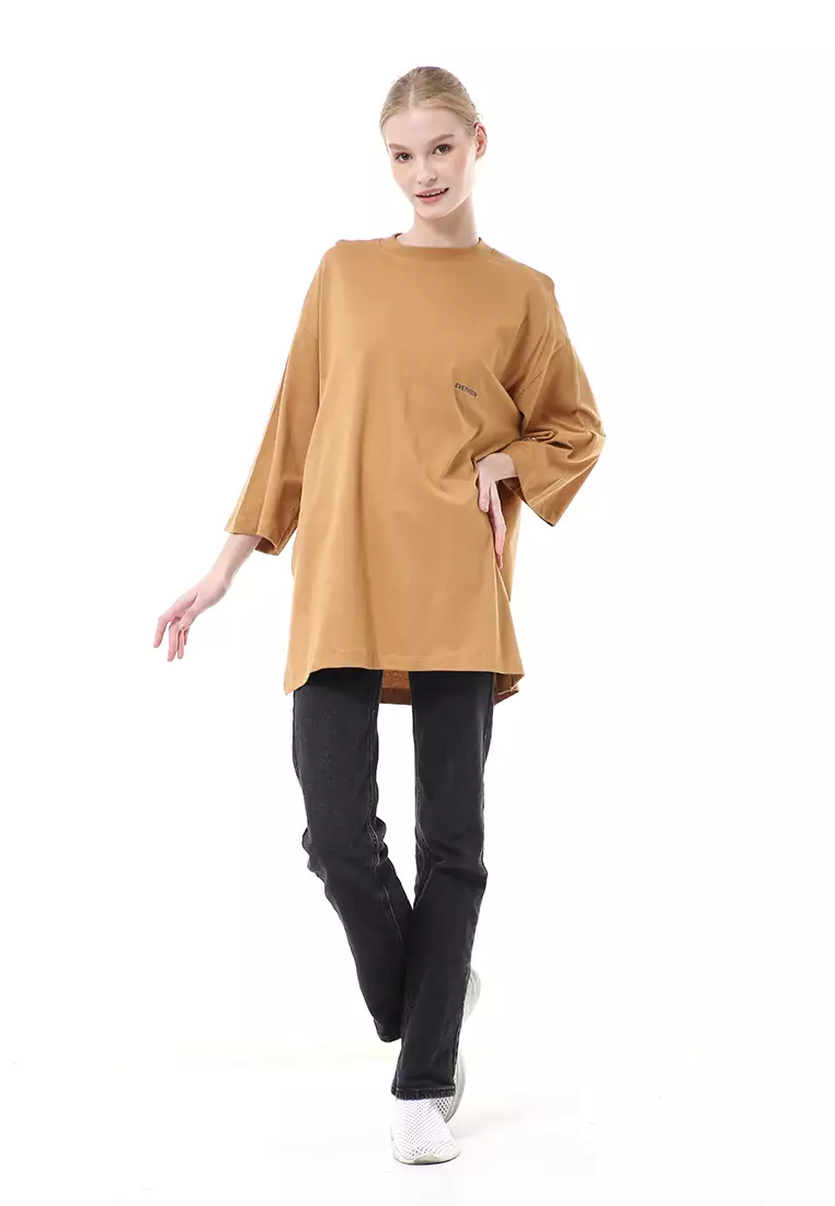 Wina Kaos Atasan Wanita Polos Basic Oversize - Caramel