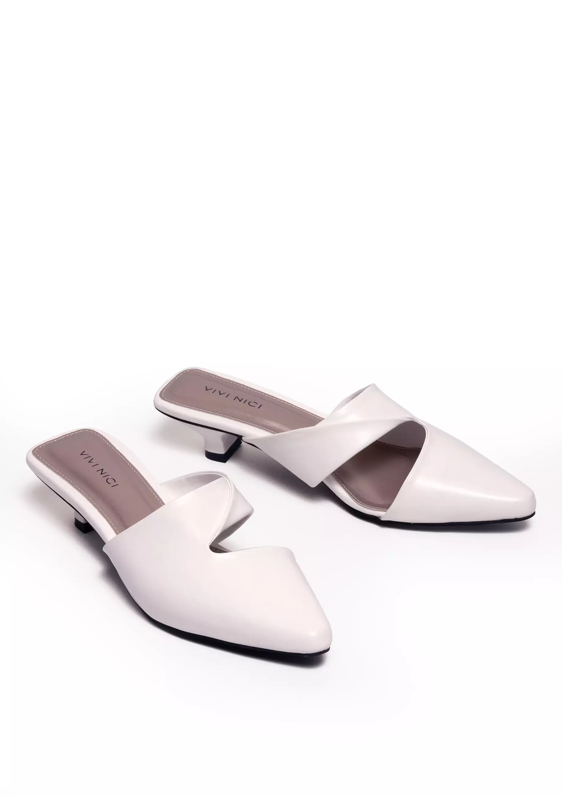 VIVI NICI - Carmen Sepatu Sandal Mules Wanita Hak 3 Cm Clean White