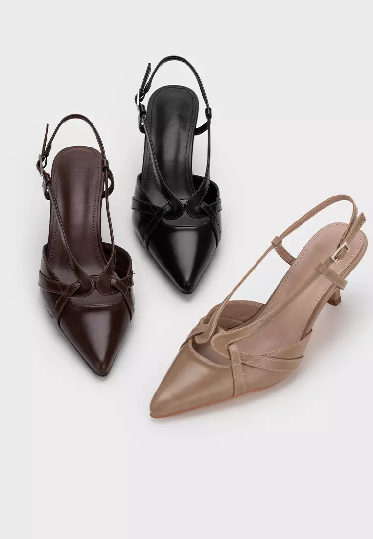 法式后空尖头高跟鞋