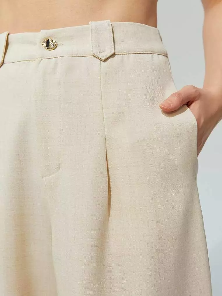 High Waist Wide-Leg Trousers - Cream