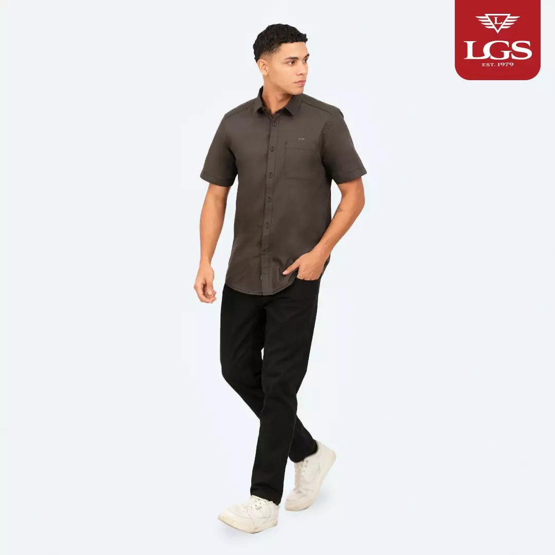 LGS - Kemeja Pria - Man Shirt - Slim Fit - Bahan Nyaman - Lengan Pendek - Abu Gelap - JSH.391.S2075F.1030.C