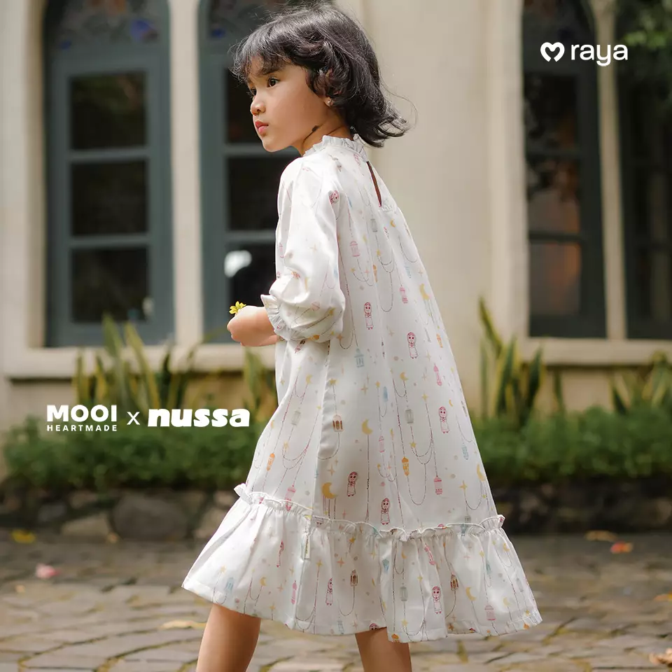 Mooi x Nussa Rarra Gamis Print Dress Anak Gamis Anak Perempuan Raya Collection