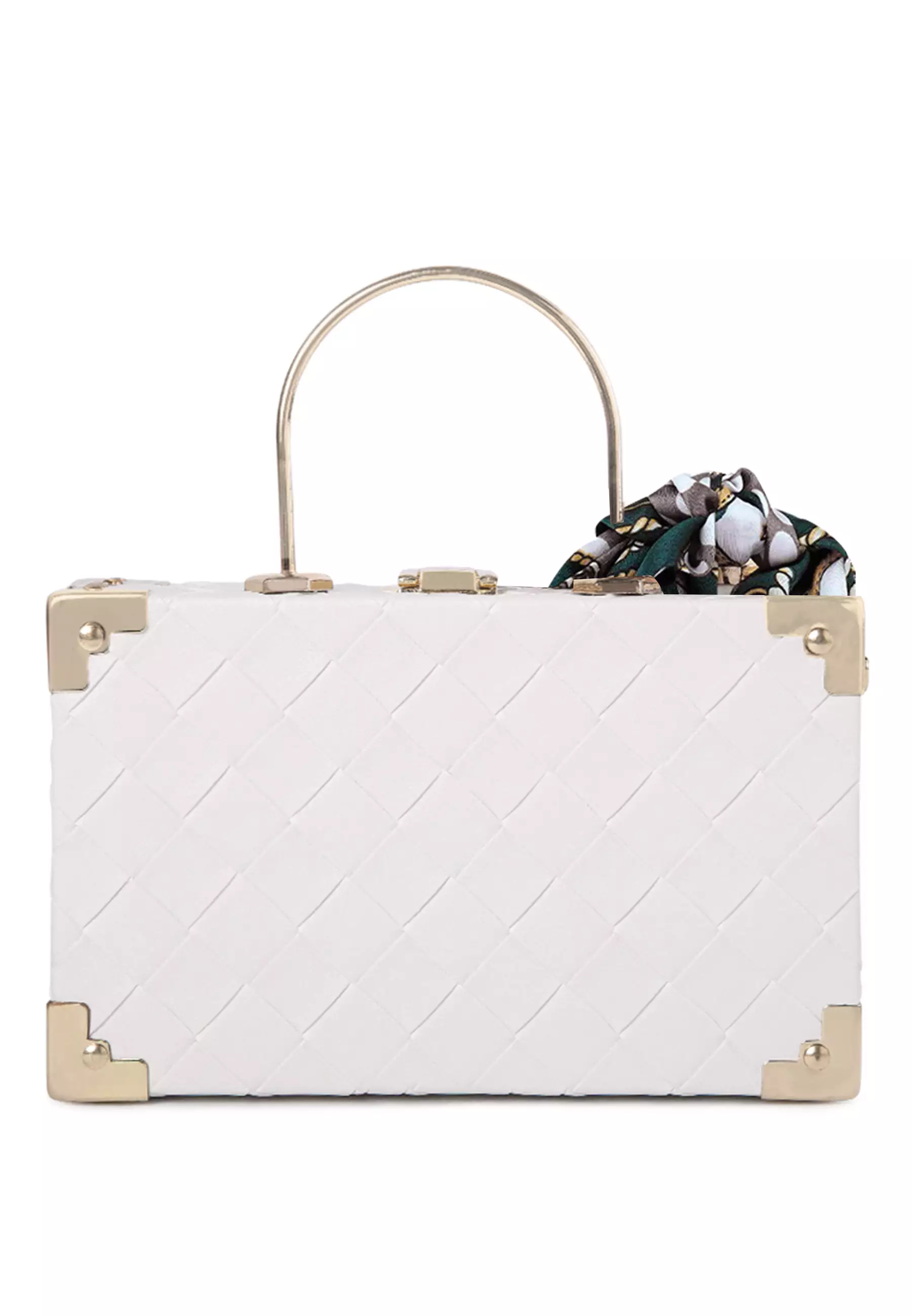 Basket Weave Vintage Vanity Purse Bag In White