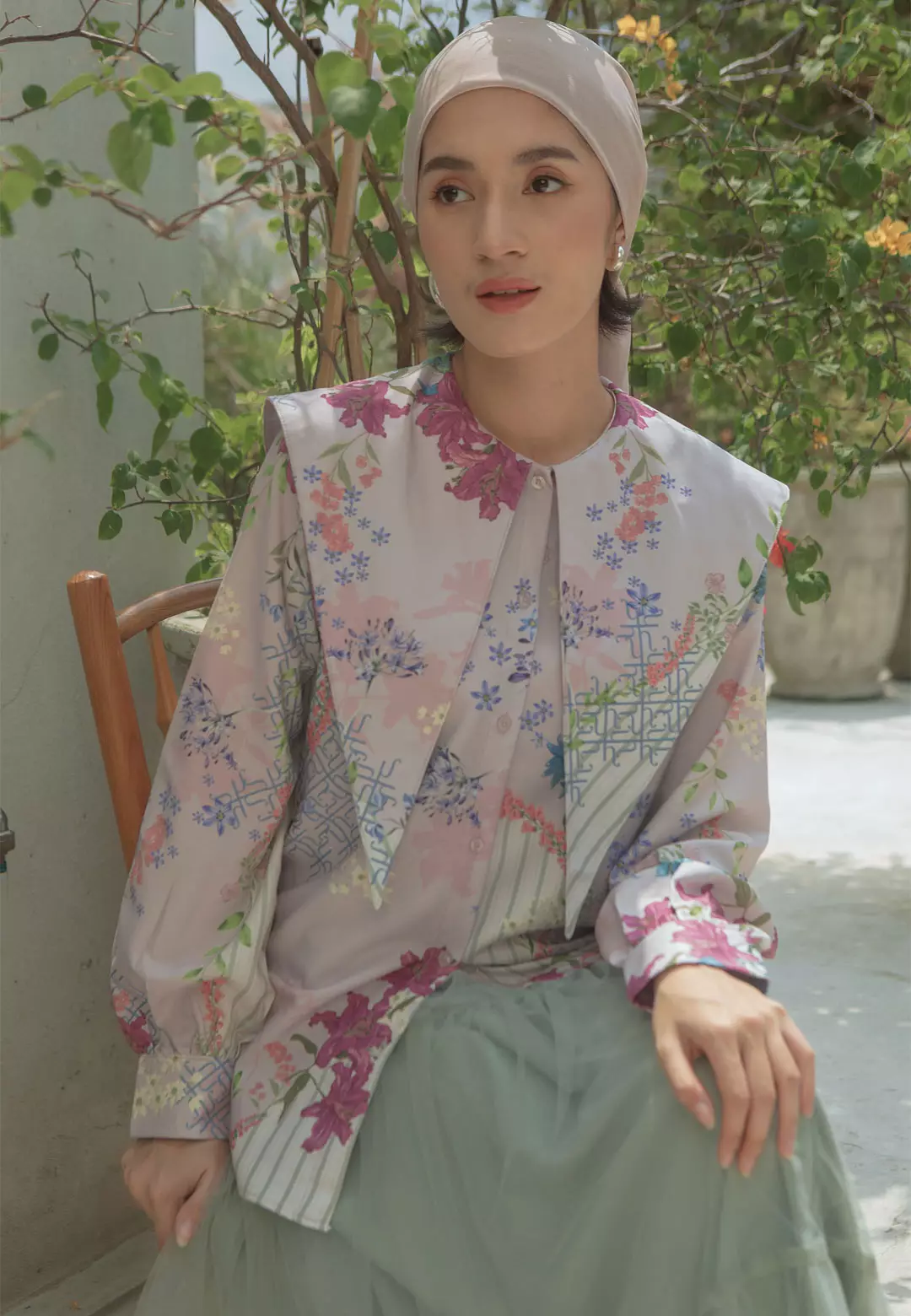 HijabChic Nayara Lavender Bloom Top - Baju Lebaran Floral Lembut Nyaman