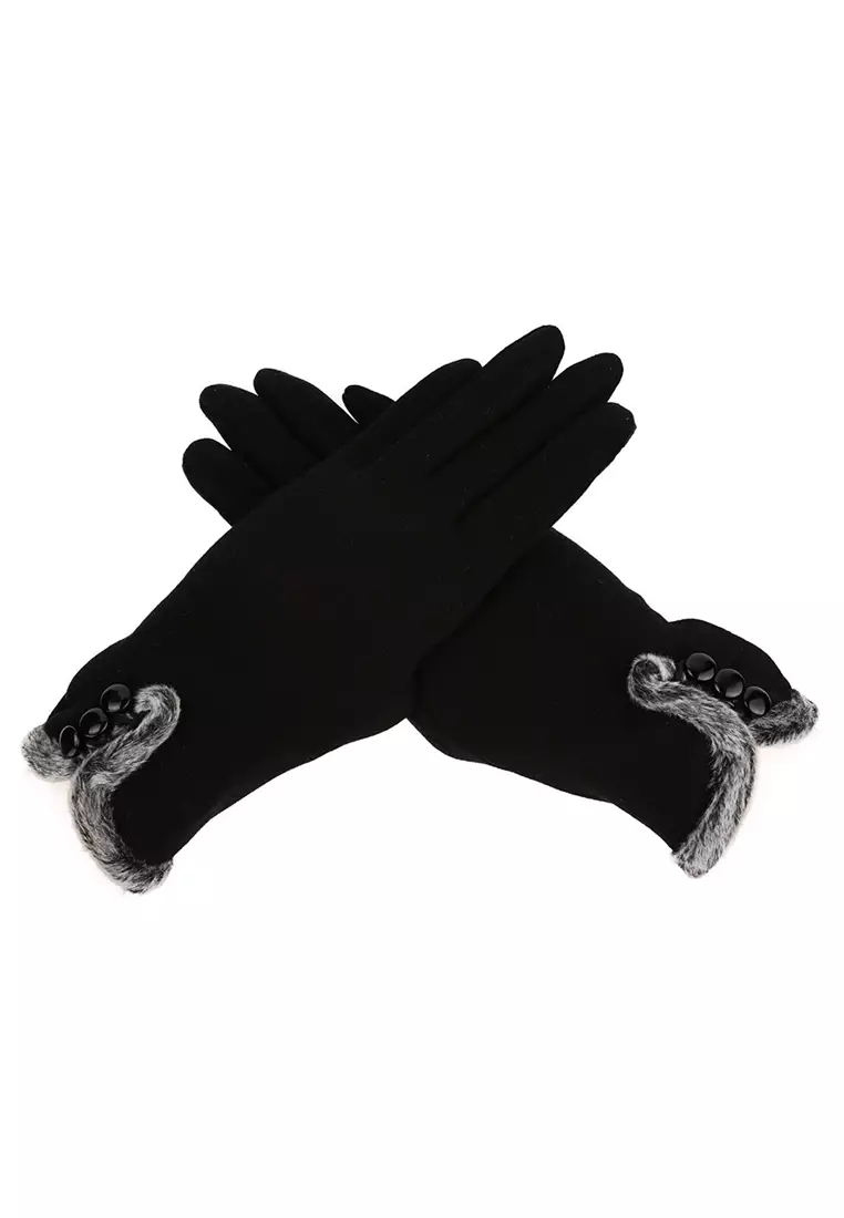 Uberia Sarung Tangan Wanita Touch Screen Winter Women Gloves Cute Motif Material Wool ORIGINAL - Black
