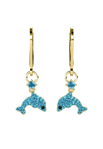 Her Jewellery gold Dolphin Hoop Earrings (Aquamarine, Yellow Gold ) - Made with Swarovski Crystals 8D35BAC05B03C4GS_1