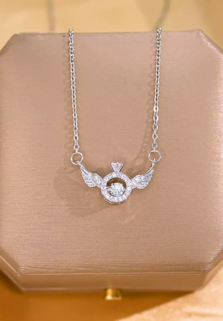 Kalung Wanita Titanium Berlian Sayap Desain Perhiasan Cewek Necklaces silver color
