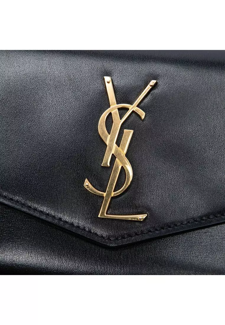 Pre-Loved Saint Laurent Smooth Shiny Calfskin Monogram Uptown Clutch
