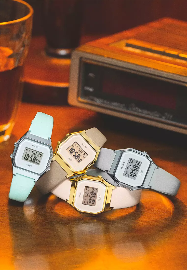 Jam Tangan Wanita Casio General LA680WEL-3DF Ladies Digital Dial Light Green Leather Band