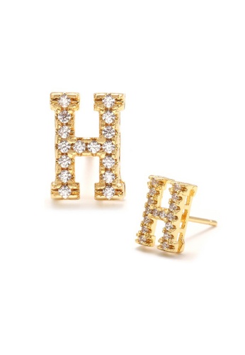 Atrireal gold ÁTRIREAL - Initial "H" Zirconia Stud Earrings in Gold 45267AC6B70F99GS_1