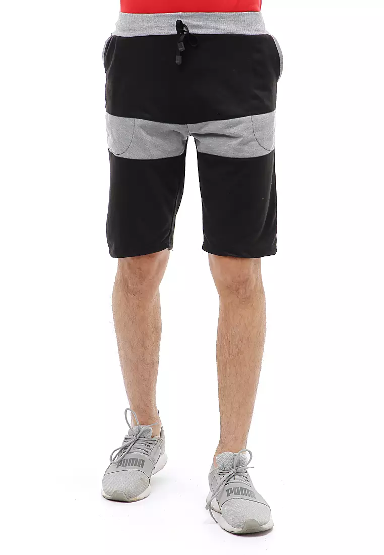 Rishham Short Pants Celana Pendek Pria Kombinasi Material Baby Terry ORIGINAL - Black