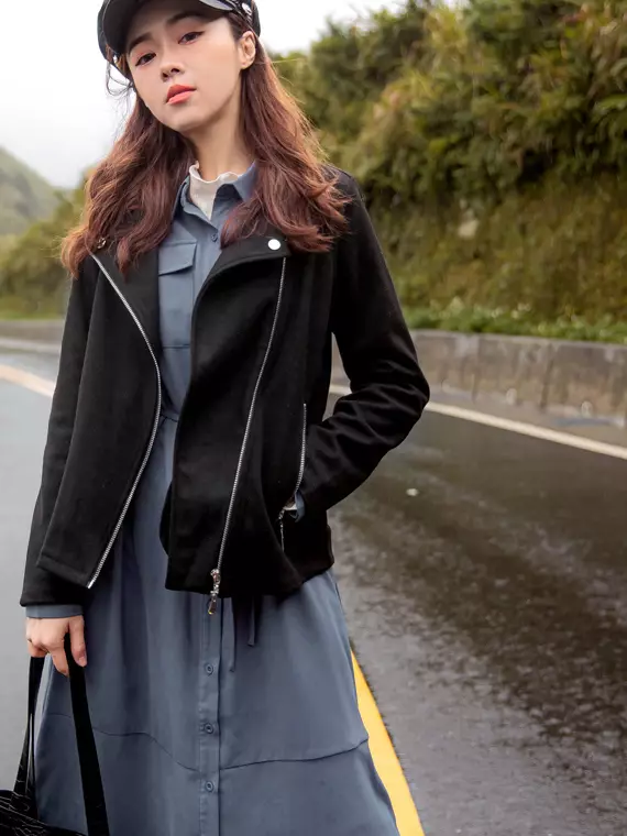 Suede zipper jacket top