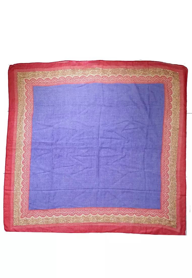 Selica Printed Border Paris Scarf Blue