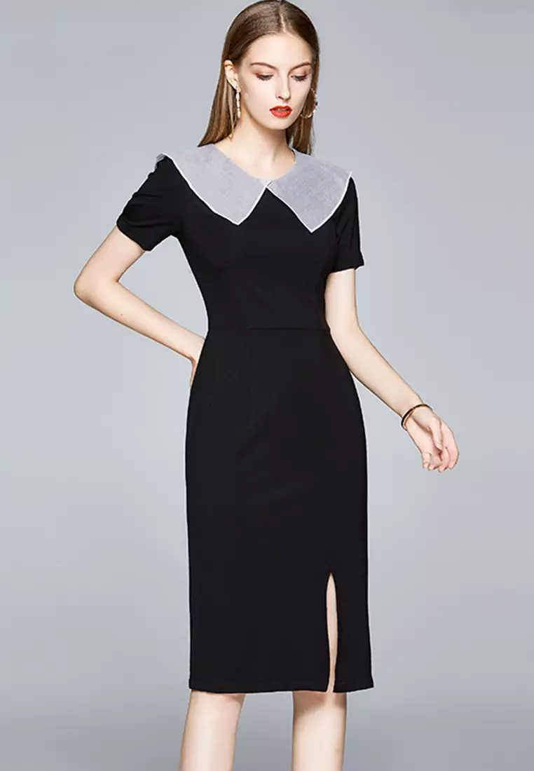 Plain black one piece dress clearance