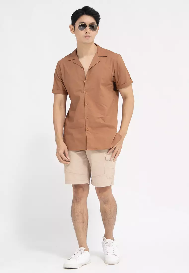 Kemeja pendek pantai Coklat Tua OXCON summer shirt Cinnamon