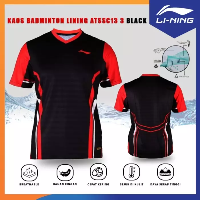KAOS / JERSEY BADMINTON LINING FOR BADMINTON PLAYER LN ATSSC13-3 / LN ATSSC 13-3 ORIGINAL-BLACK
