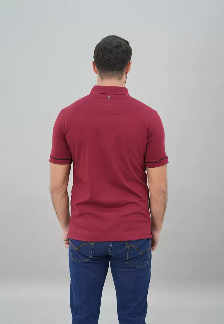 LGS - Kaos Polo Casual Pria Kerah Wangky Motif Simple Warna Merah Slim Fit - JWS.325.J3350F.01.C