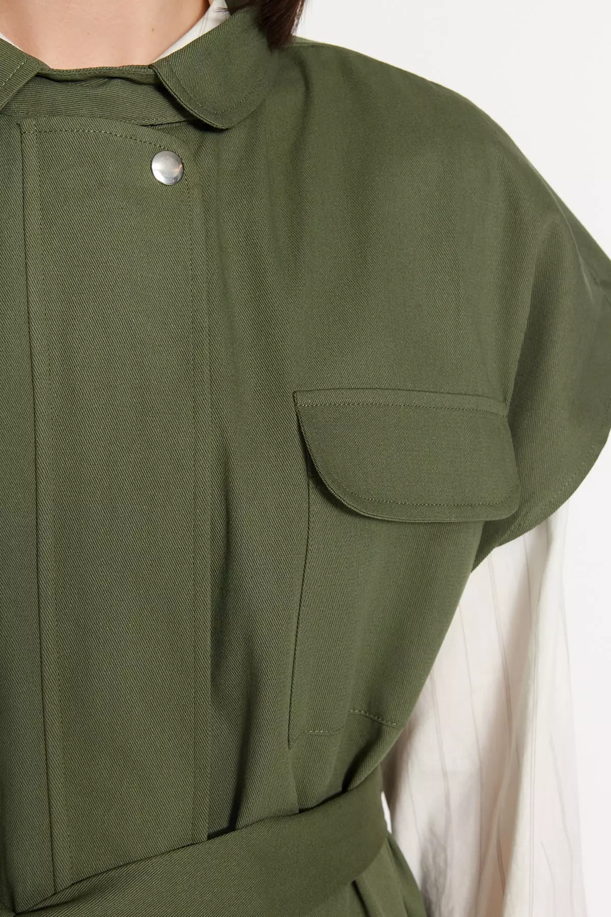 Waist Tie Wide Shoulders Woven Vest