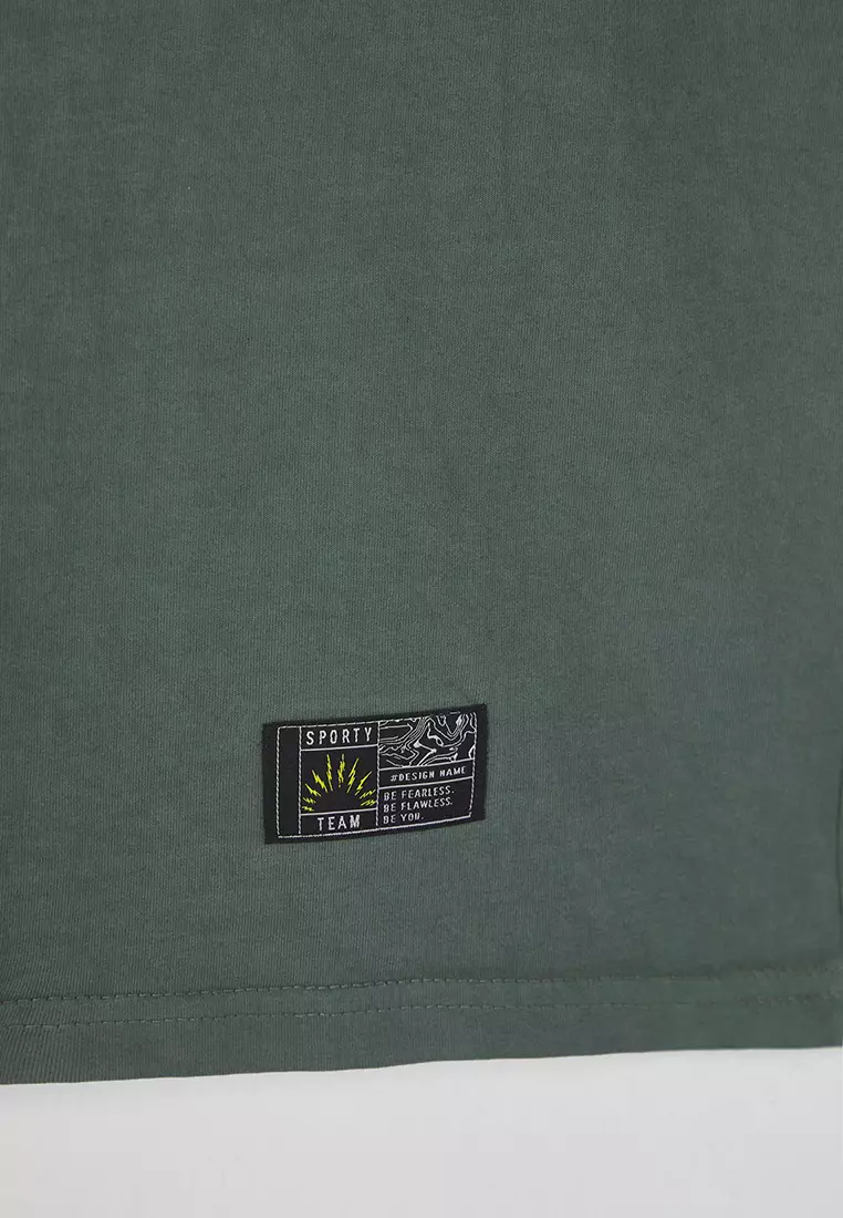 Green Oversize/Wide Cut Vintage/Faded Effect Label Detail T-Shirt/Undershirt TMNSS25AL00001