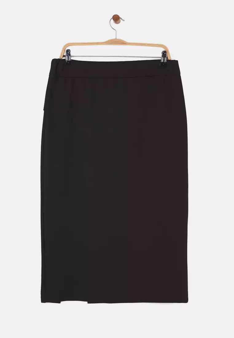 Plus Size Slit Stretch Midi Skirt