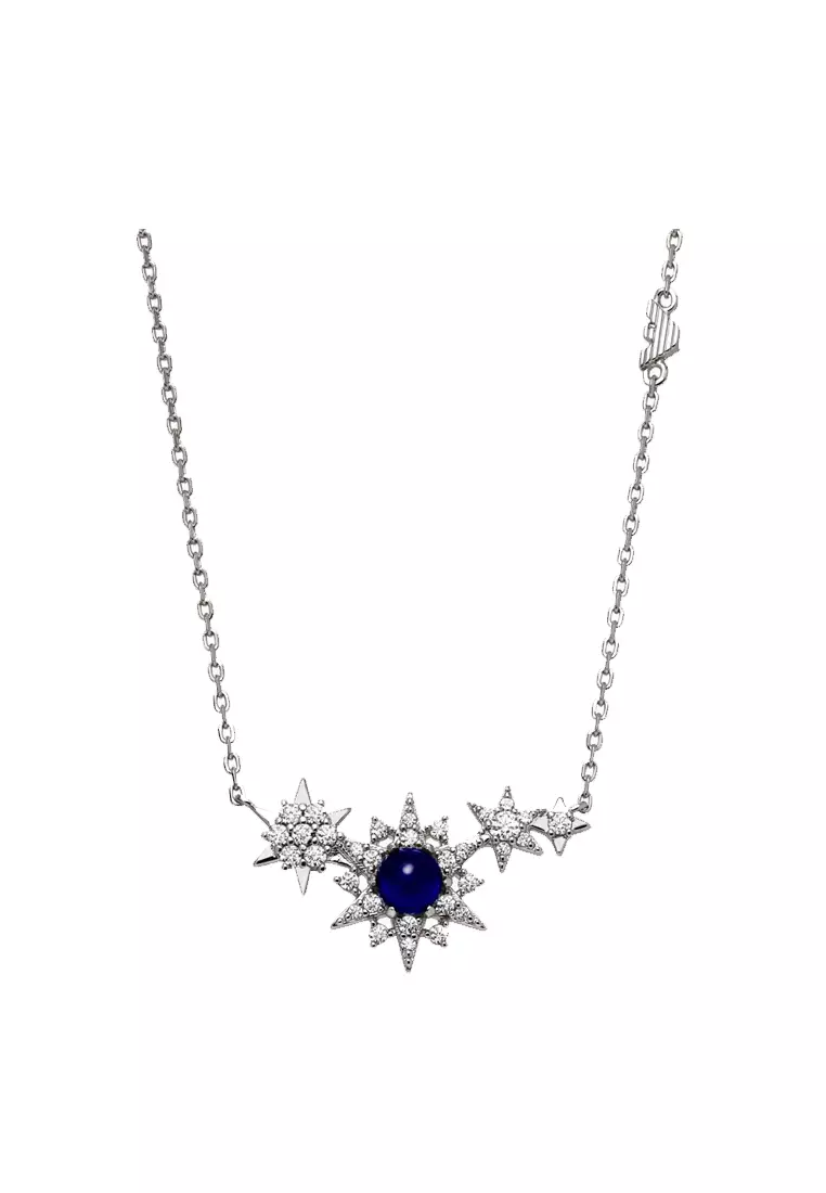 Woman's Night Sky Blue Star Moon Series In Silver Fine Chain Necklace EG3600040