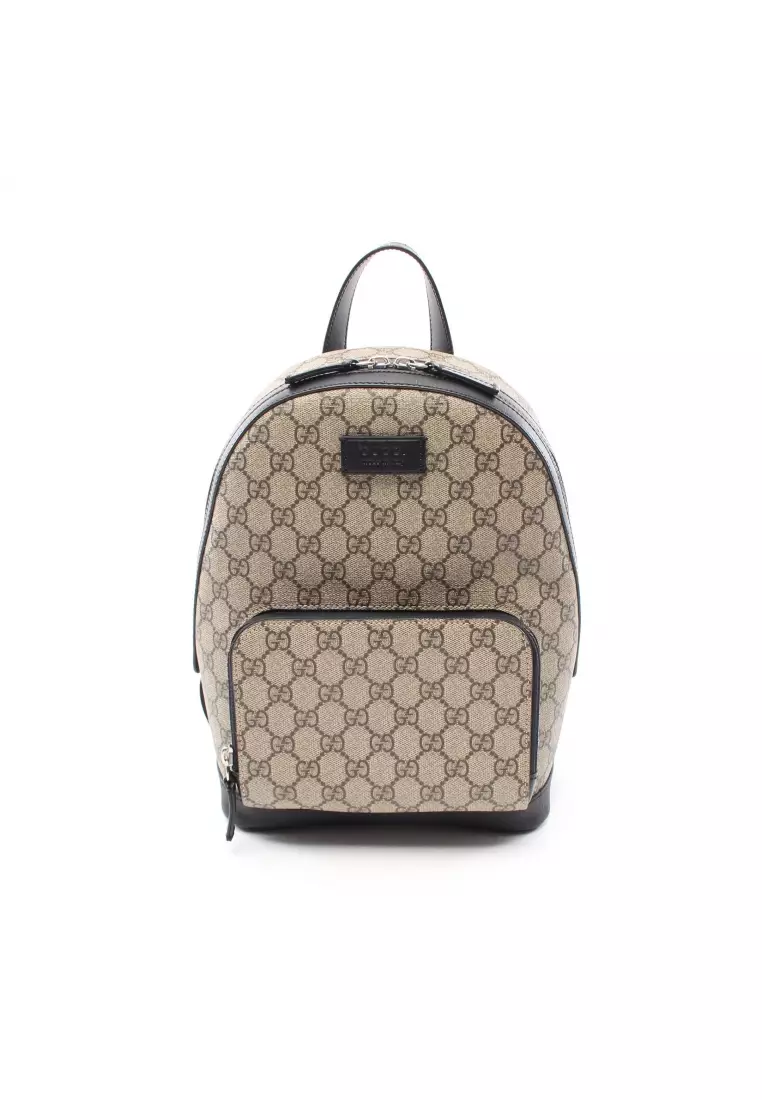 Gucci Small Backpack GG Supreme Beige Black PVC Leather 429020 Rucksack  Women's Men's